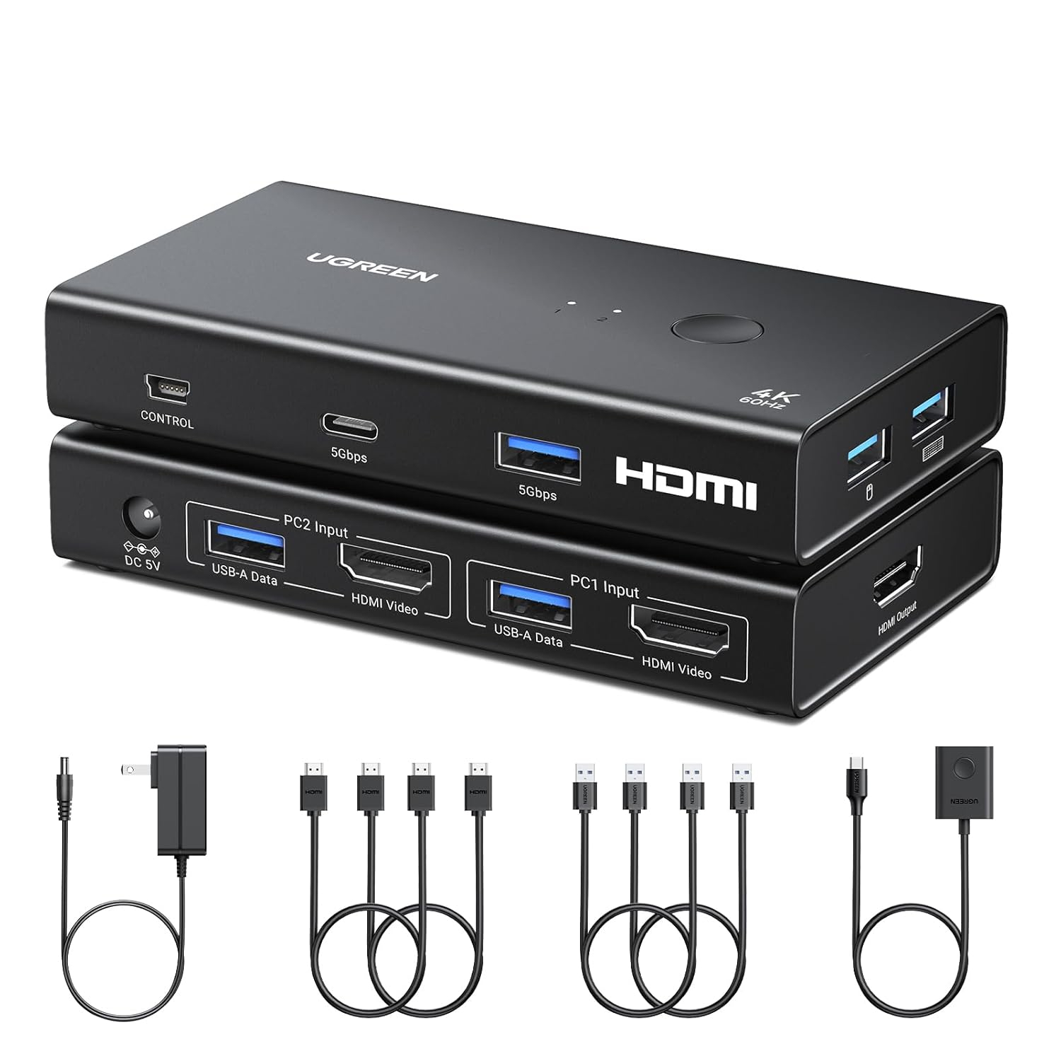 6941876244522_AK502-45452_01.jpeg UGREEN 2-In-1 HDMI KVM Switch 4 USB Ports 4K@60Hz–Black - Image 1