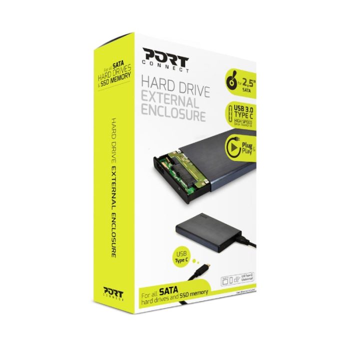 Port Connect 2.5" USB-C External HDD Enclosure Black - Image 5