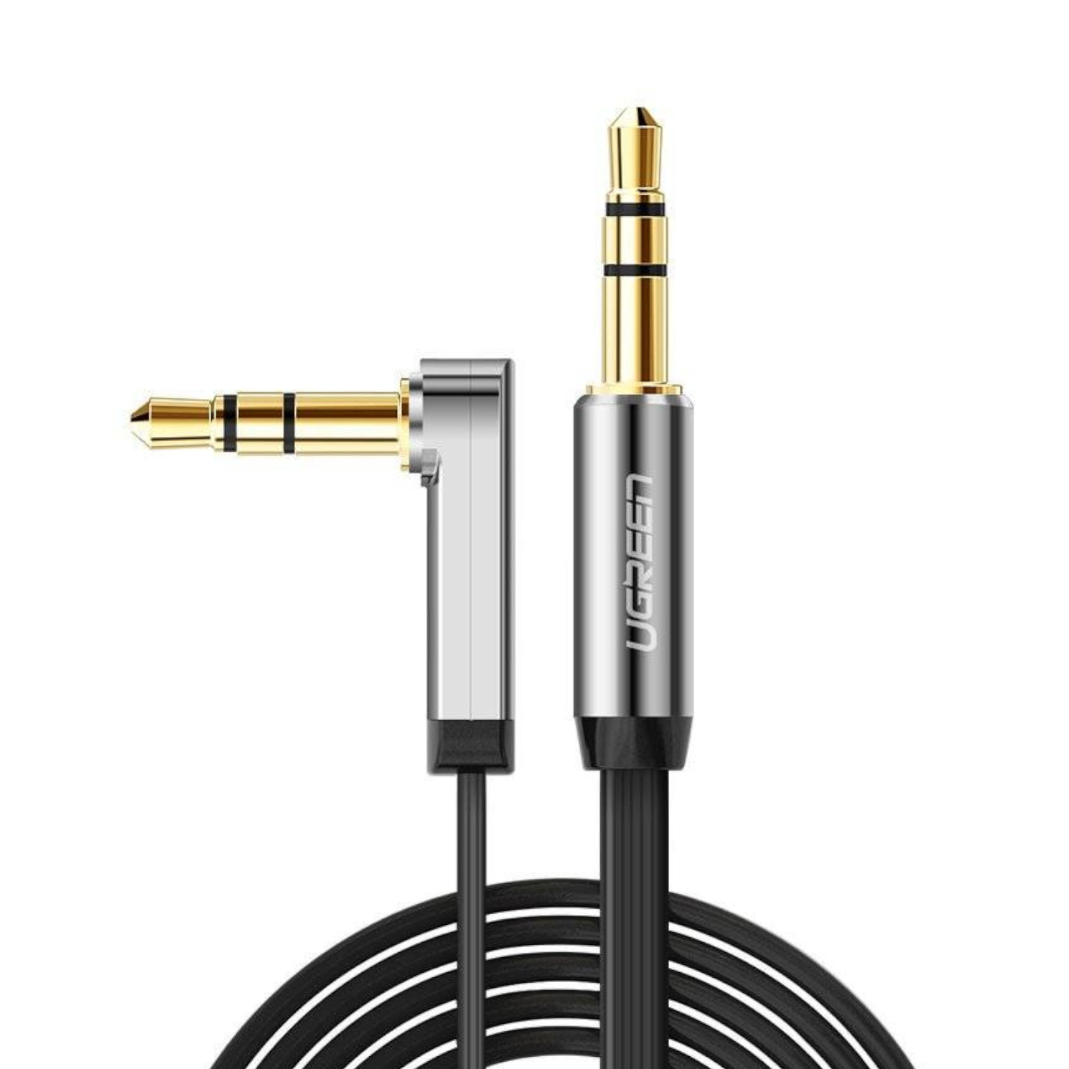 AV119-10599_UGREEN-AV119-Right-angled-3.5mm-Flat-Aux-Cable-2m_wr_01a.jpg UGREEN AV119 Right-angled 3.5mm Flat Aux Cable 2m - Black/Silver - Image 1