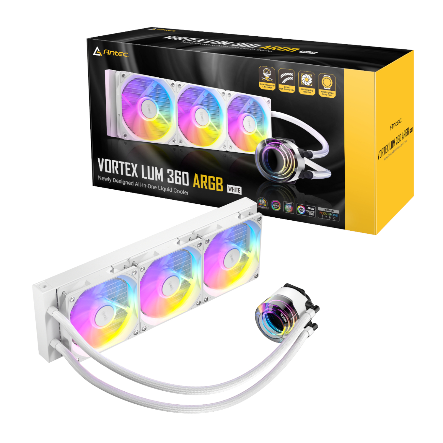 Antec_VORTEX-LUM-360-ARGB-W_wr_01a-1.jpg Antec VORTEX LUM 360 ARGB AIO CPU Liquid Cooler - White - Image 1