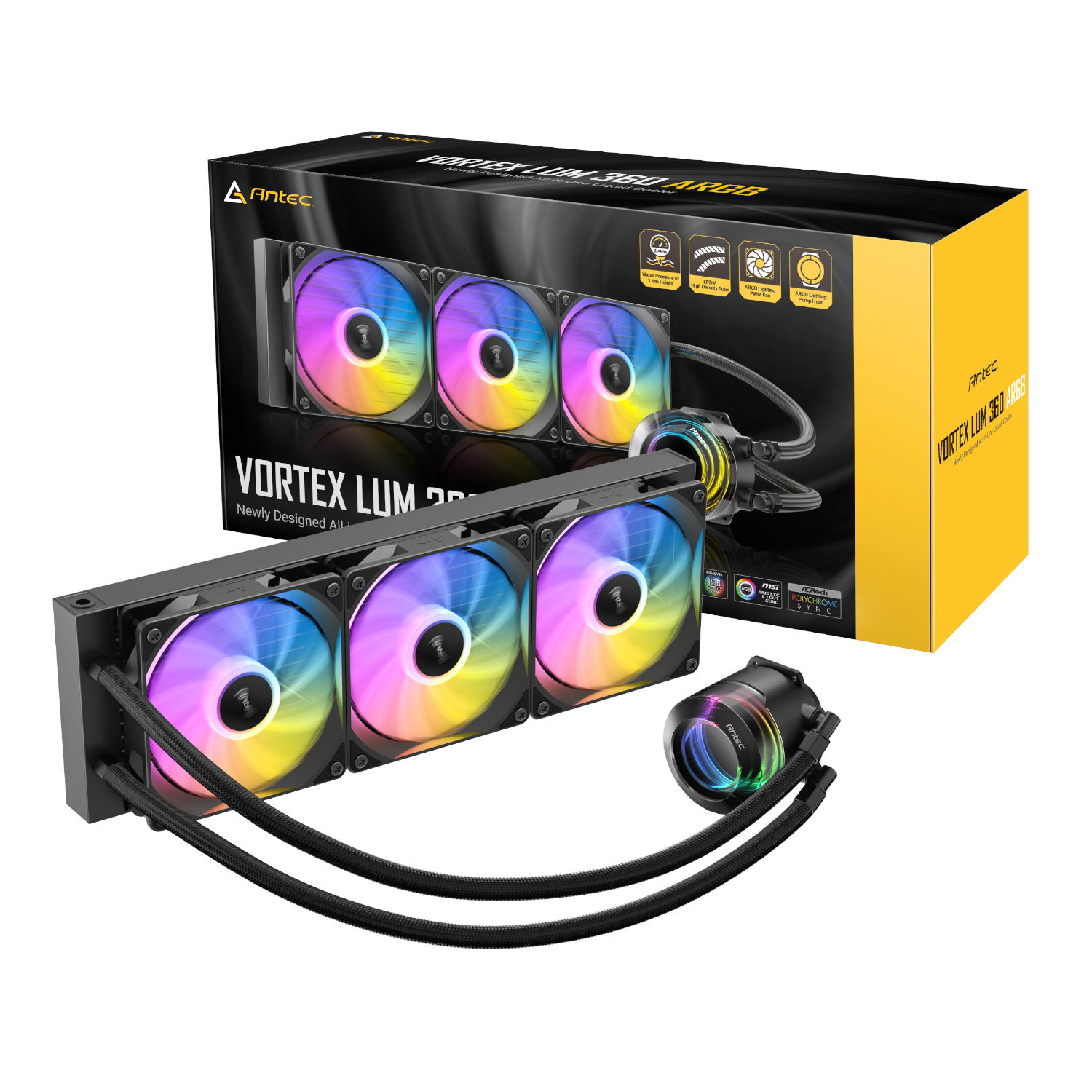 Antec_VORTEX-LUM-360-ARGB_wr_01a-1.jpg Antec VORTEX LUM 360 ARGB AIO CPU Liquid Cooler - Black - Image 1