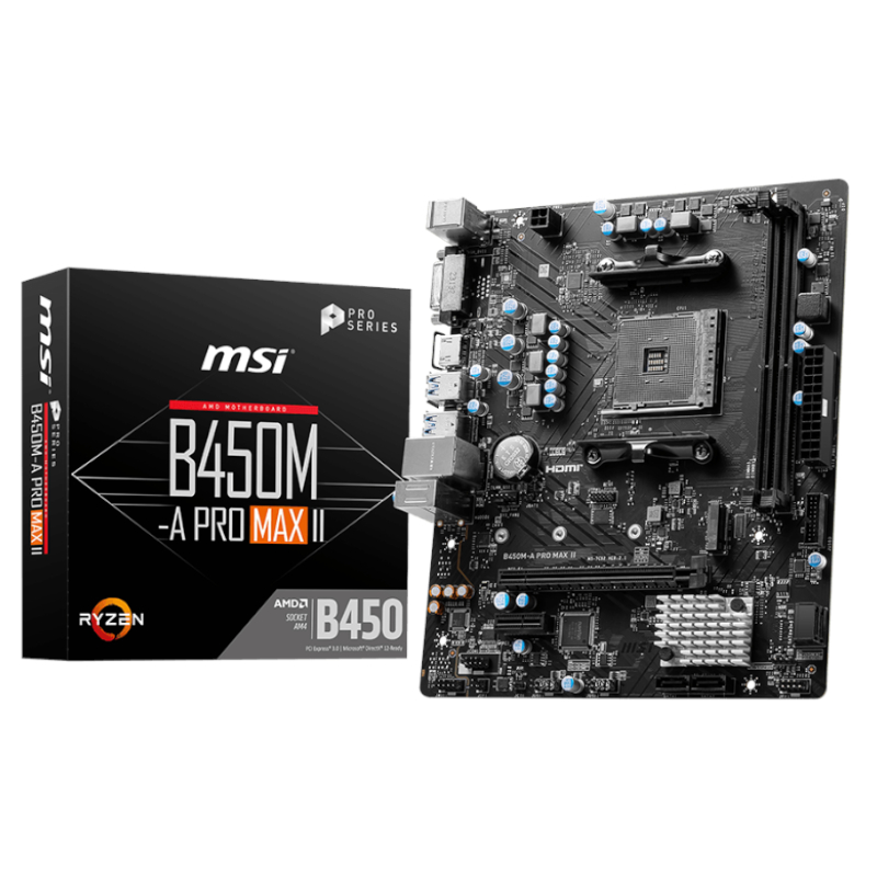 B450M-APROMAXII_wr_01.jpeg MSI B450M-APRO MAX II AMD AM4 MATX Gaming Motherboard - Image 1