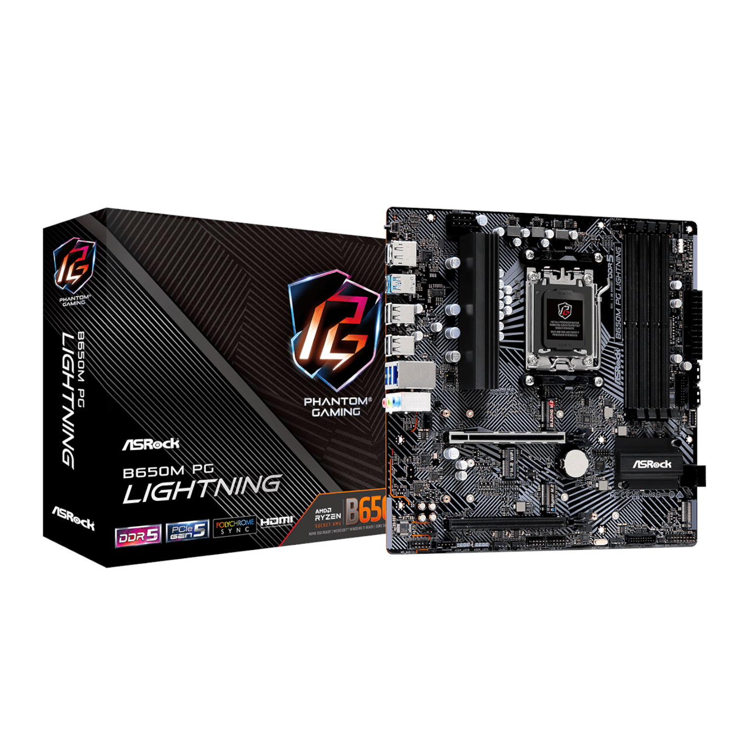 B650M-PG-LIGHTNING_ASRock-B650M-PG-Lightning-AMD-AM5-Micro-ATX-Motherboard_wr_01a.jpg ASRock B650M PG Lightning AMD AM5 Micro ATX Motherboard - Image 1