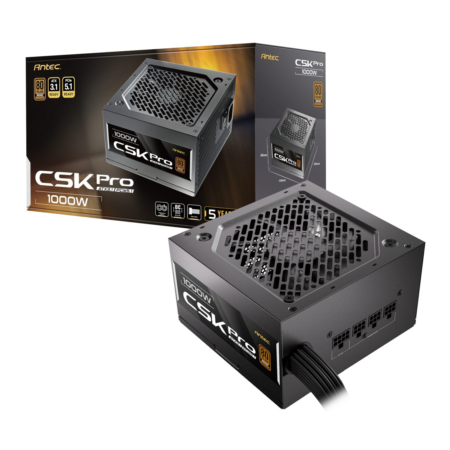 CSK1000-PRO-WR-1.jpg Antec CSK1000 PRO ATX3.1 Semi-Modular 1000W Power Supply (80 PLUS Bronze, PCIe 5.1, ATX 3.1 Certified) - Image 1