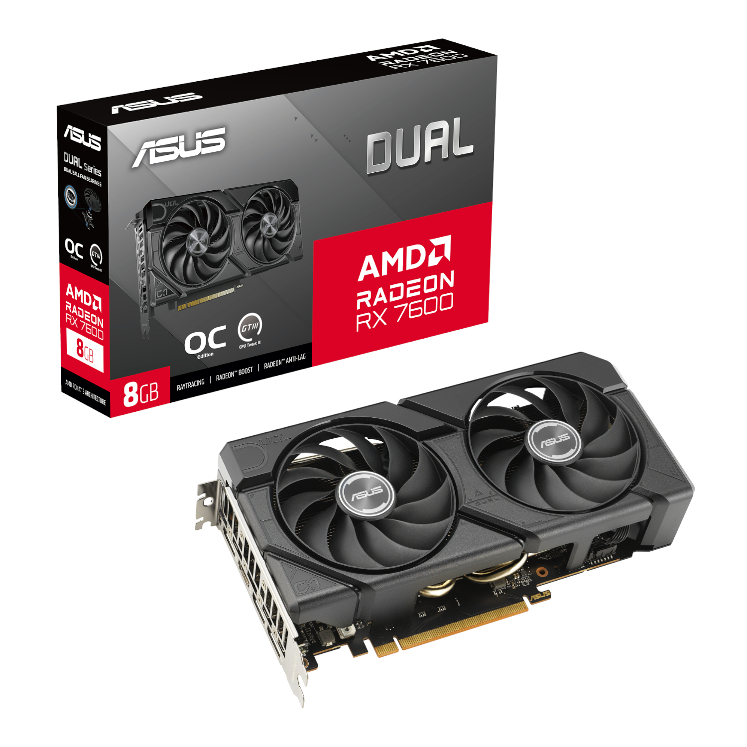 DUAL-RX7600-O8G-EVO_ASUS-Dual-Radeon-RX-7600-EVO-OC-Edition-8GB-GDDR6-Graphics-Card_wr_01a.jpg ASUS Dual Radeon RX 7600 EVO OC Edition 8GB GDDR6 Graphics Card - Image 1