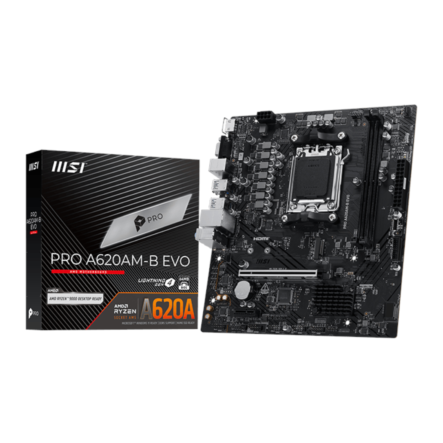 PROA620AM-B-EVO_MSI-PRO-A620AM-B-EVO-AM5-M-ATX-Motherboard_wr_01.jpg MSI PRO A620AM-B EVO AM5 M-ATX Motherboard - Image 1