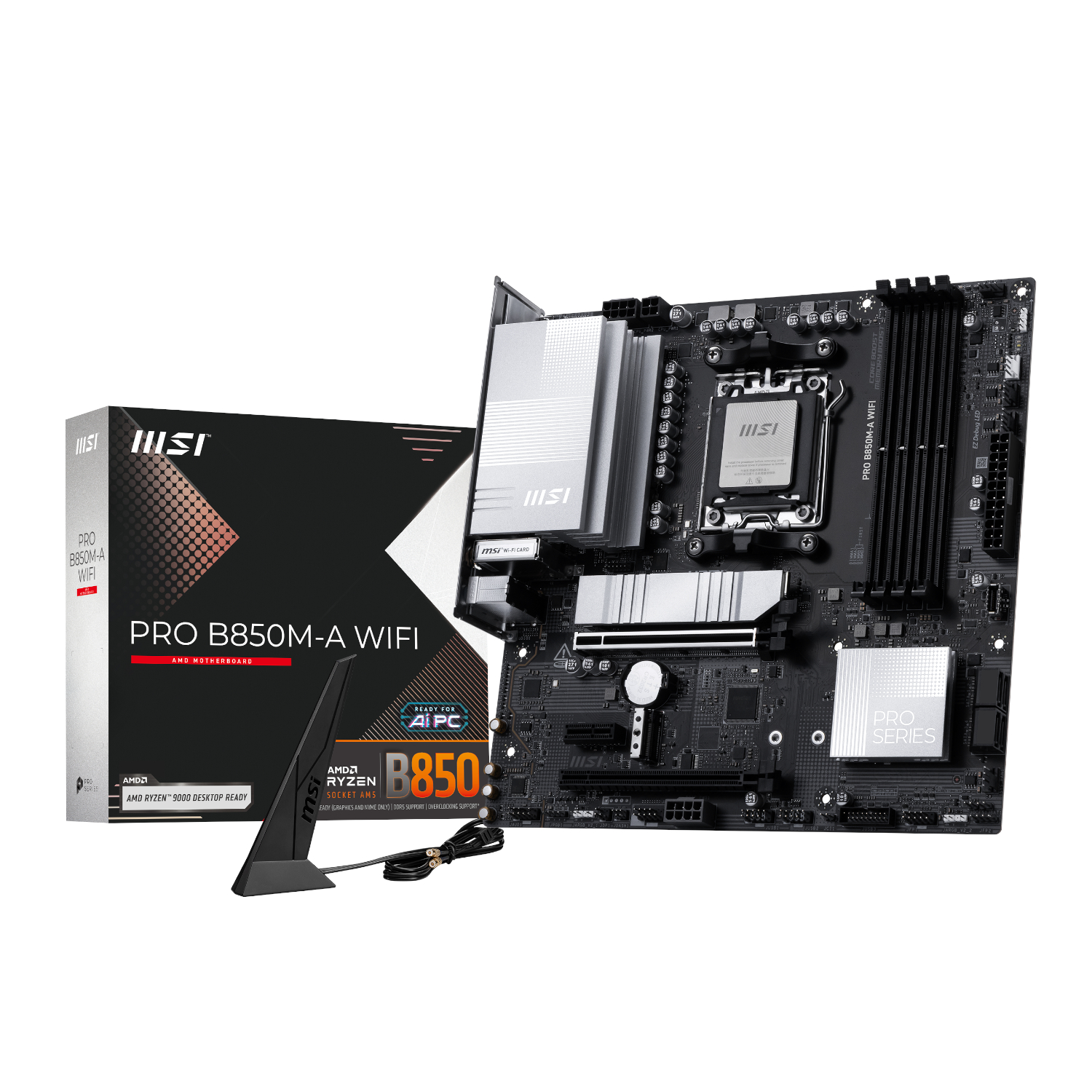 PROB850M-AWIFI_MSI-PRO-B850M-A-WIFI-AM5-DDR5-M-ATX-Motherboard_wr_01a.jpg MSI PRO B850M-A WIFI AM5 DDR5 M-ATX Motherboard - Image 1