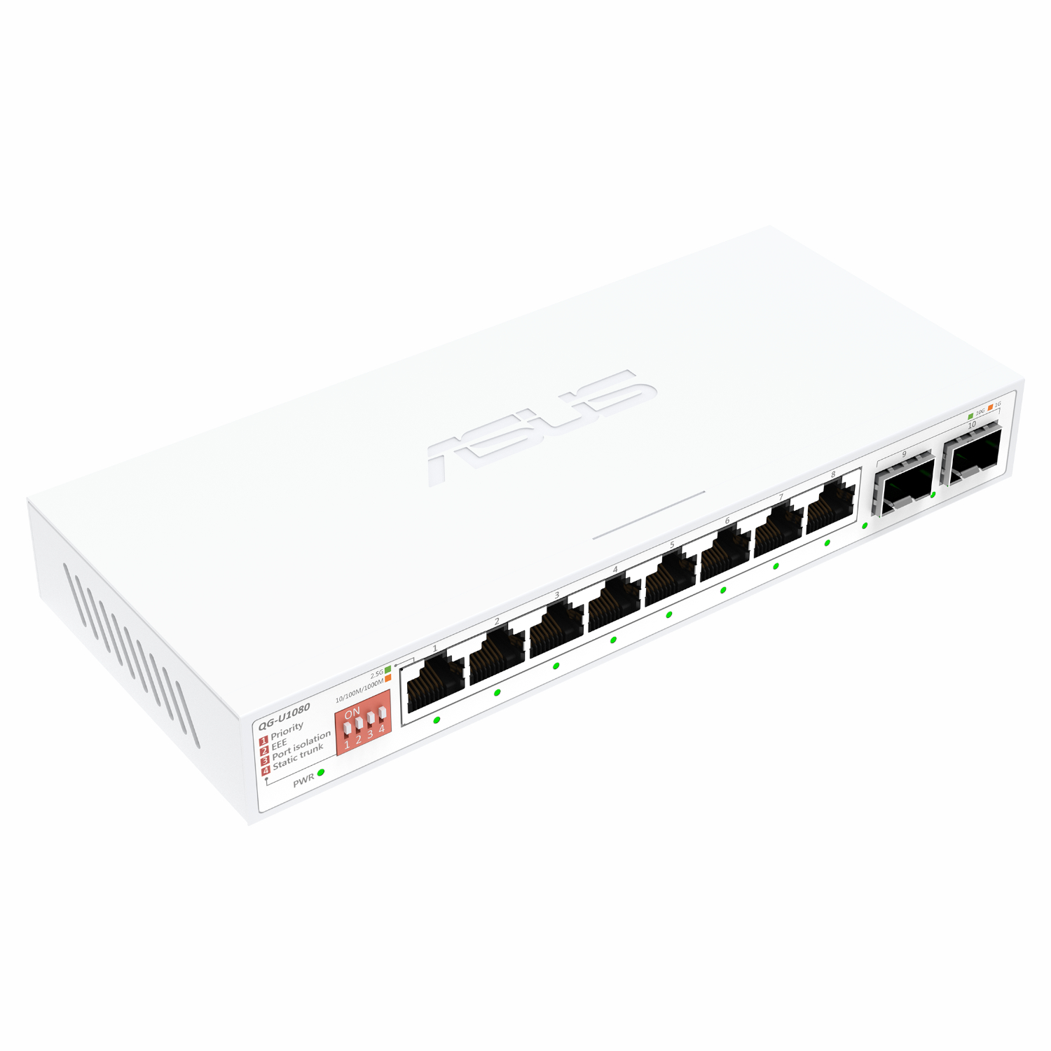 QG-U1080_ASUS-8-Port-Unmanaged-switch_01.jpeg ASUS 8x2.5G + 2x10G SFP+ Unmanaged Network Switch- White - Image 1