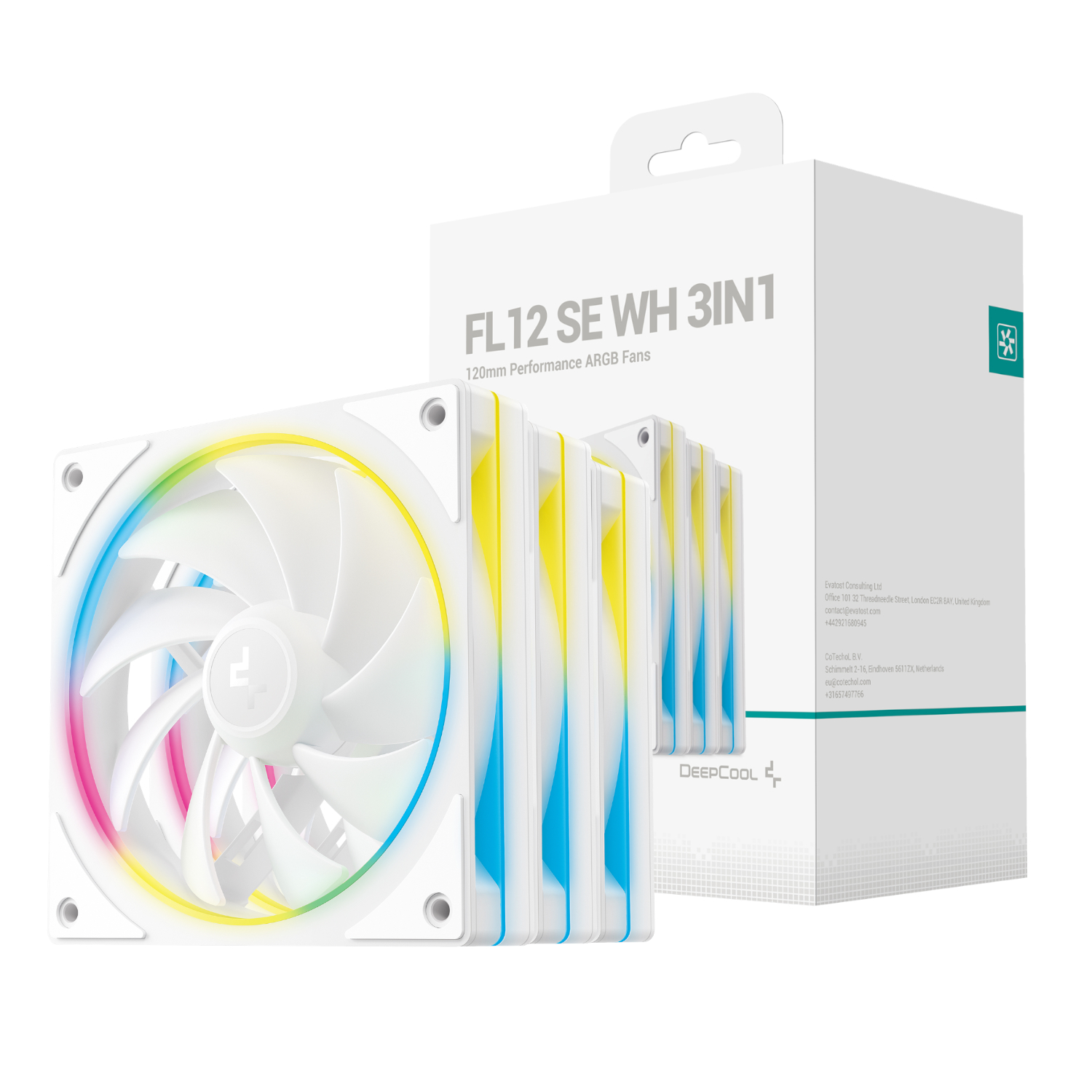 R-FL12SE-WHAPN3-G_DeepCool-FL12-3-in-1-ARGB-120mm-Fan-3-Pack-White_wr_01a.jpg DeepCool FL12 SE 3-in-1 ARGB 120mm Fan 3 Pack - White - Image 1