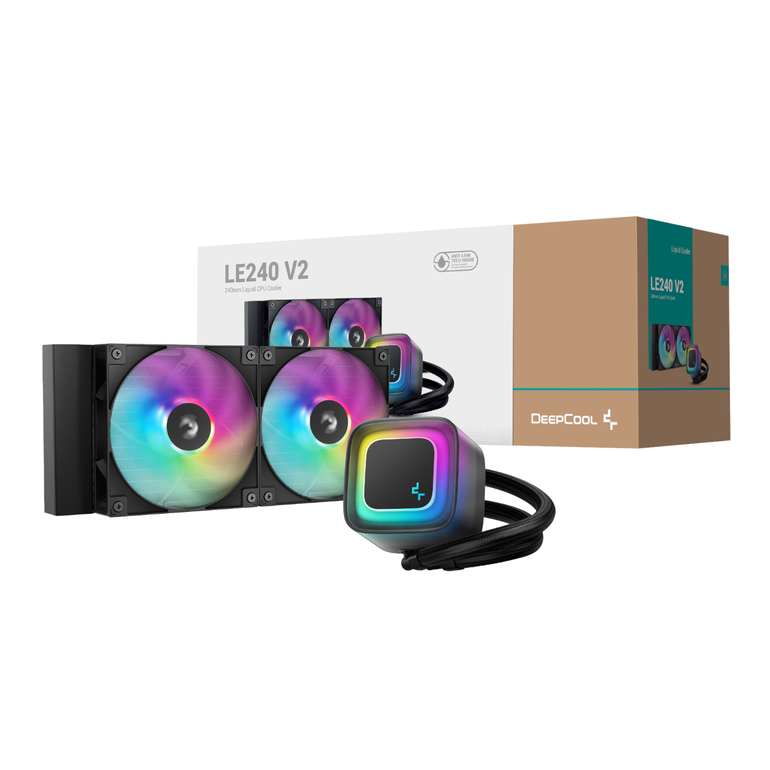 R-LE240-BKAMMC-G-2_DeepCool-LE240-V2-240mm-ARGB-AIO-CPU-Liquid-Cooler-Black_wr_01.jpg DeepCool LE240 V2 240mm ARGB AIO CPU Liquid Cooler - Black - Image 1