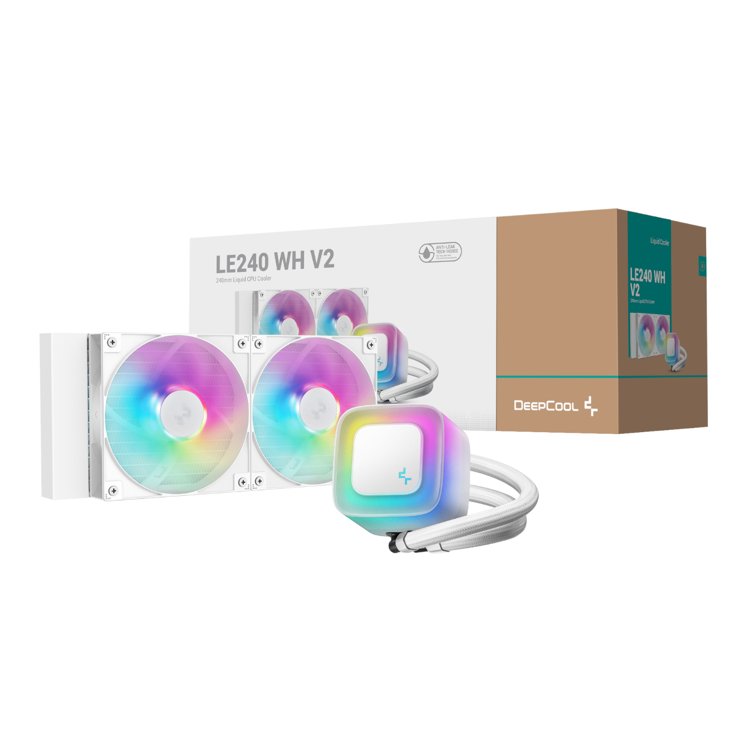 R-LE240-WHAMMN-G-2_DeepCool-LE240-V2-240mm-ARGB-AIO-CPU-Liquid-Cooler-White_wr_01.jpg DeepCool LE240 V2 240mm ARGB AIO CPU Liquid Cooler - White - Image 1