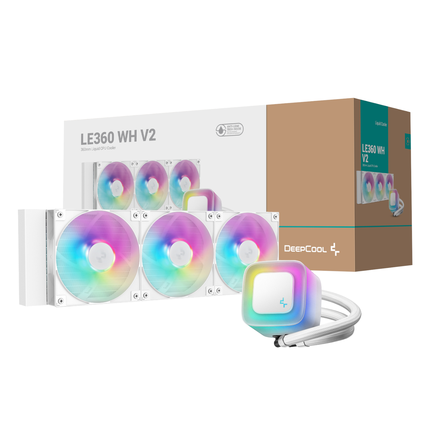 R-LE360-WHAMMN-G-2-White_DeepCool-LE360-V2-ARGB-360mm-AIO-Liquid-Cooler-White_wr_01a.jpg DeepCool LE360 V2 ARGB 360mm AIO Liquid Cooler - White - Image 1
