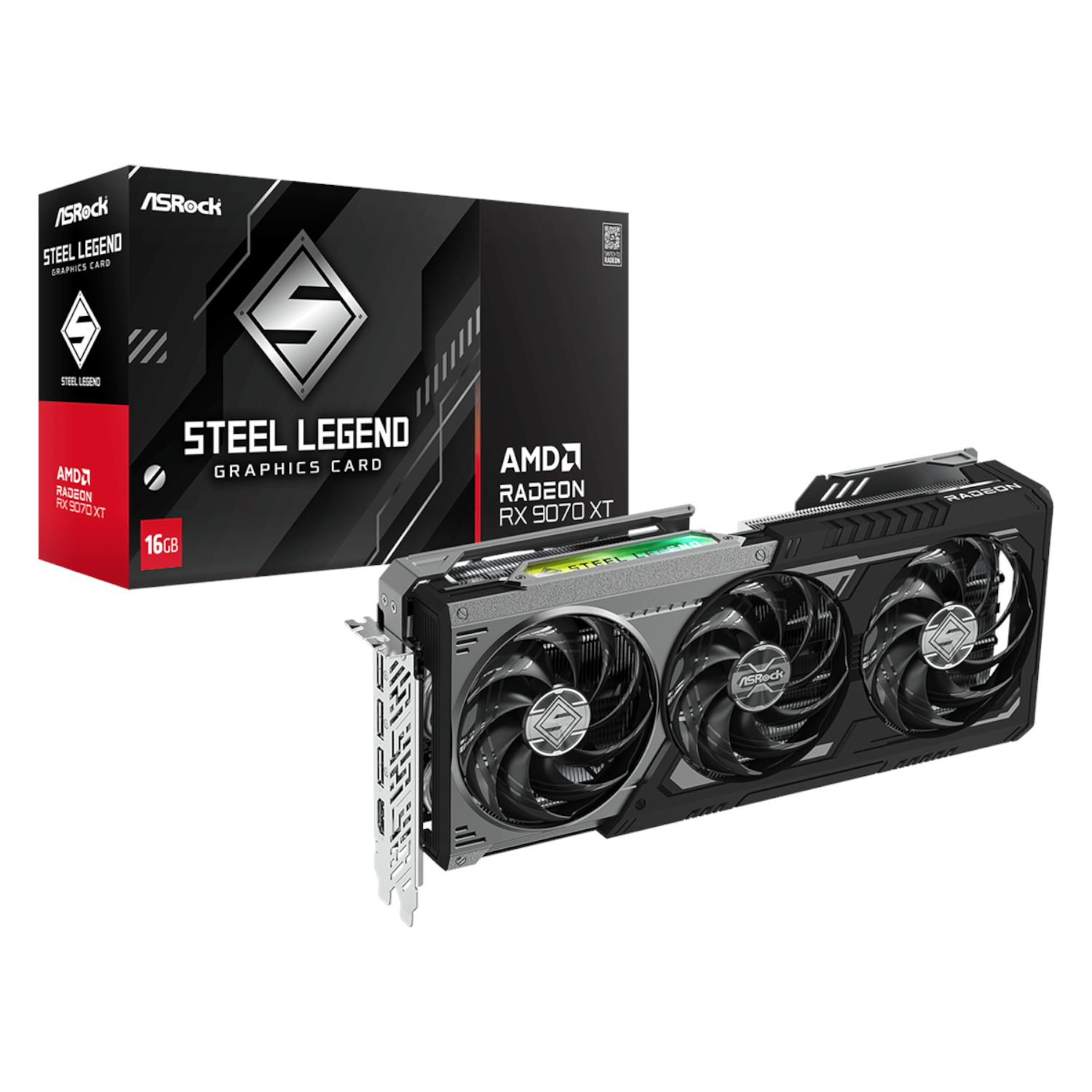 RX9070XTSTEELLEGENDDARK16_ASROCK-RADEON-RX9070-XT-STEEL-LEGEND-DAR_wr_01.jpg ASRock Radeon RX9070 XT Steel Legend Dark 16GB Graphics Card - Image 1